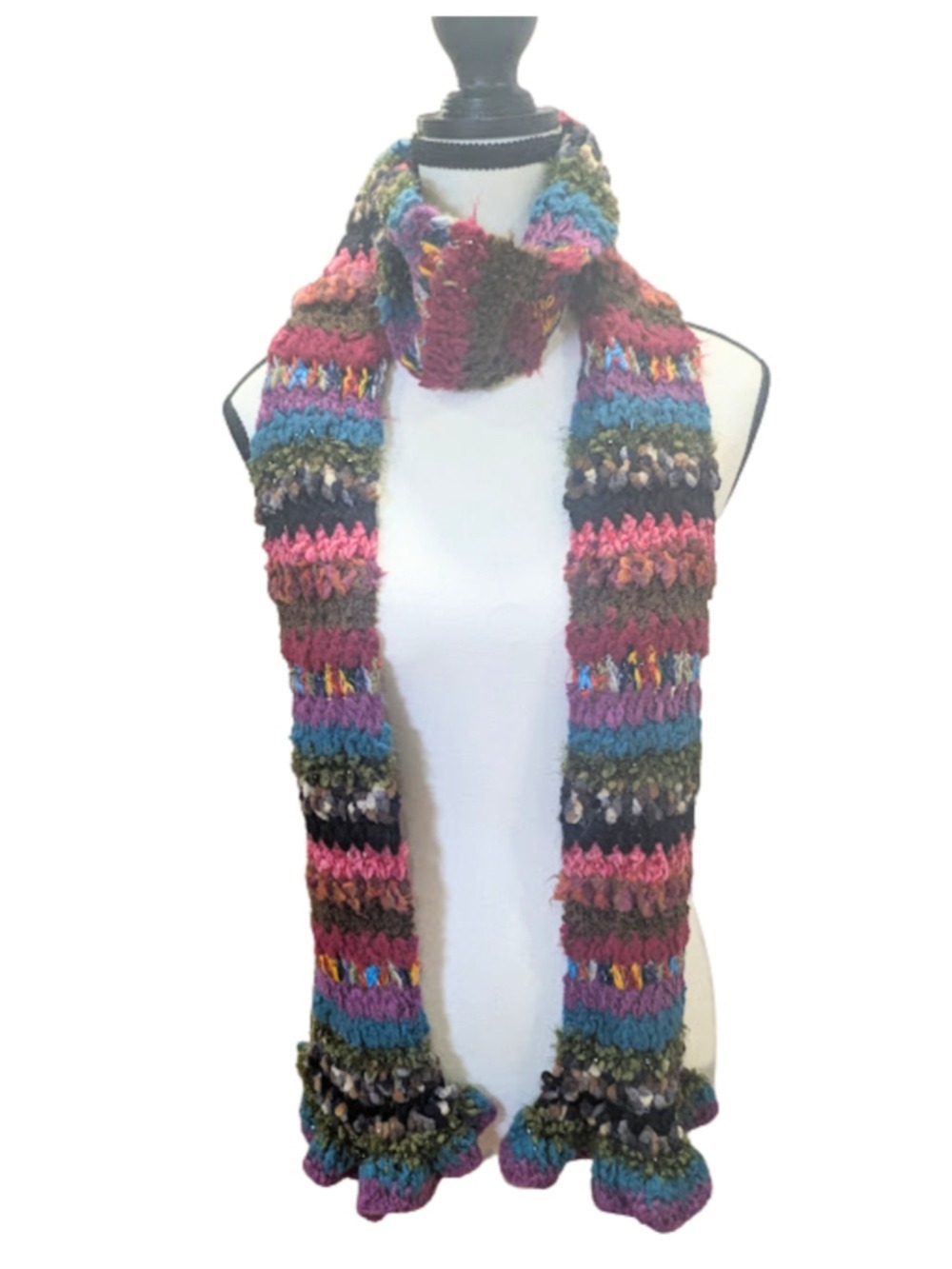 Chunky Crochet Scarf Boho Whimsigoth Fairy Grunge Festival Multicolor Ruffle